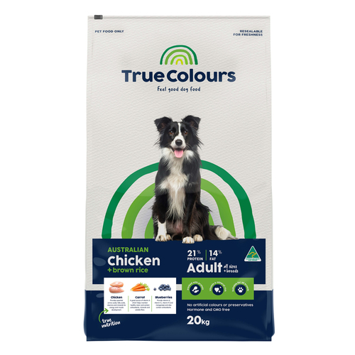 True Colours Adult All Sizes & Breeds Dry Dog Food Chicken & Brown Rice 20kg