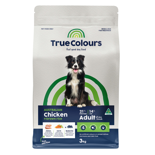 True Colours Adult All Sizes & Breeds Dry Dog Food Chicken & Brown Rice 3kg