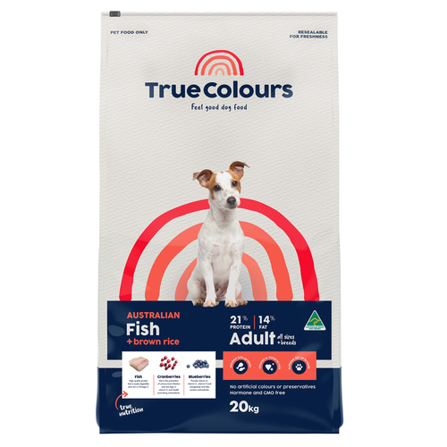 True Colours Adult All Sizes & Breeds Dry Dog Food Fish & Brown Rice 20kg