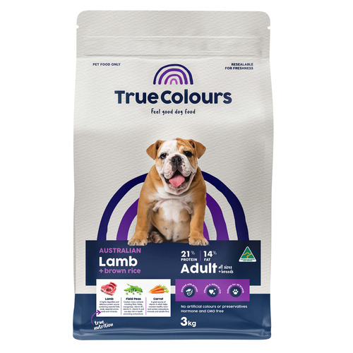True Colours Adult All Sizes & Breeds Dry Dog Food Lamb & Brown Rice 3kg