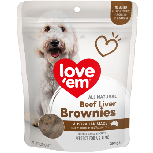 Love Em Dog Food Natural Beef Liver Brownie Treats 250g