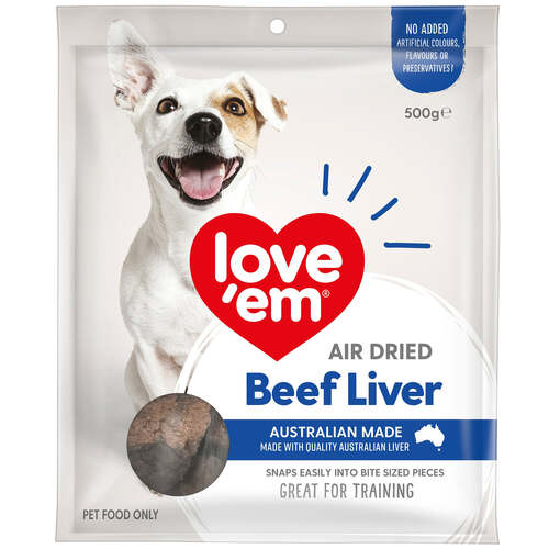 Love Em Air Dried Beef Liver Pet Dog Training Tasty Treats 500g