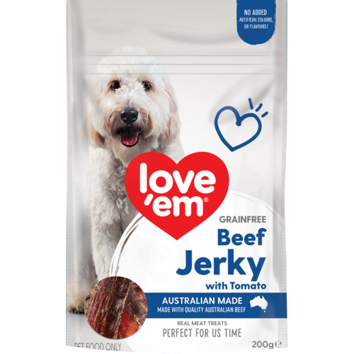 Love Em Grain Free Beef Jerky w/ Tomato Dog Treats 200g