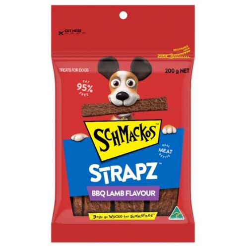 Schmackos Strapz Baked Air Dried Pet Dog Treats Bbq Lamb 200g