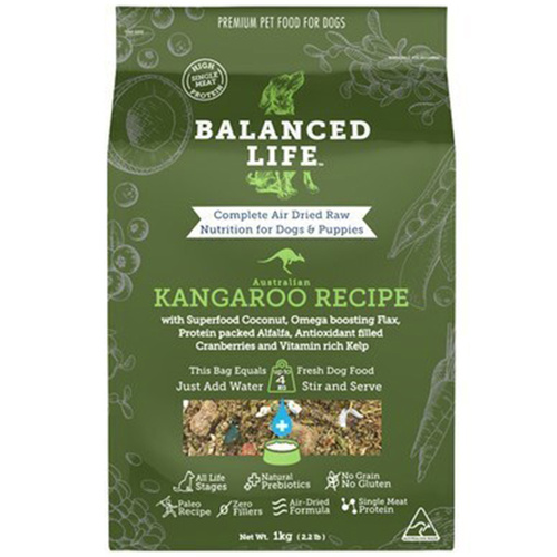 Balanced Life Air Dried Raw Kangaroo Recipe for Dogs & Puppies 1kg 