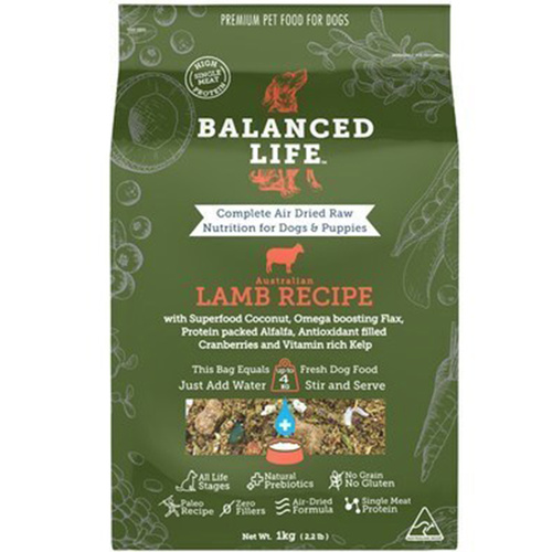 Balanced Life Air Dried Raw Lamb Recipe for Dogs & Puppies 1kg 