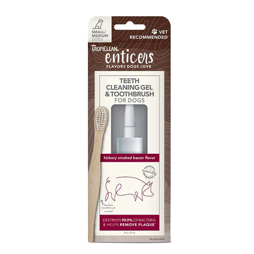 TropiClean Enticers Teeth Cleaning Kit Hickory Smoked Bacon for Sml/Med Dogs