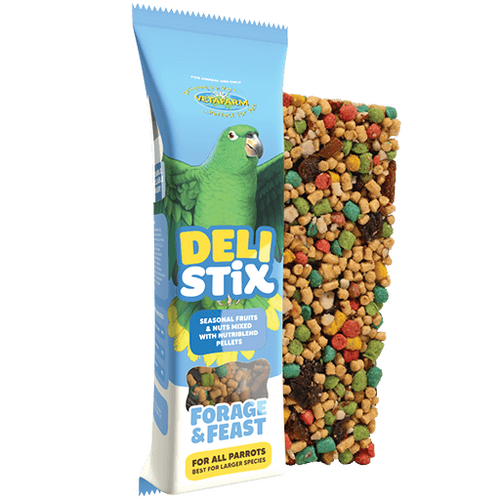 Vetafarm Deli Stix Forage & Feast Fruits & Nuts Mixed for Parrots 9 x 100g