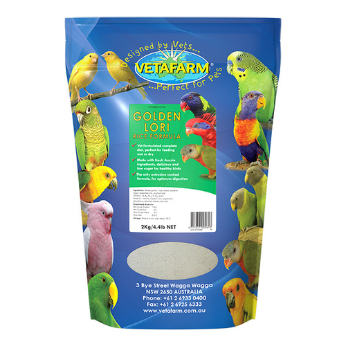 Vetafarm Golden Lori Lorikeets Rice Exotic Pet food Bird Formula 2kg 
