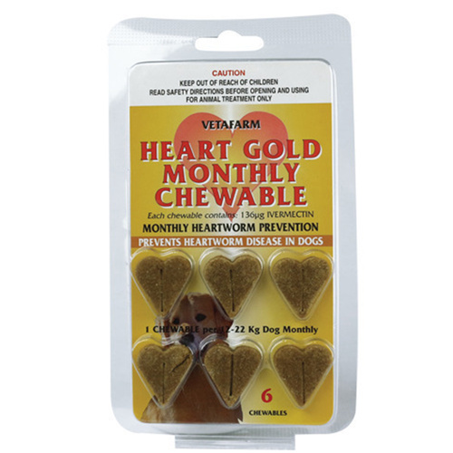 Vetafarm Heartgold Chewable Heartworm Wormer for Dogs 6 Pack 