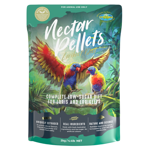 Vetafarm Nectar Pellets Complete Low-Sugar Diet for Loris & Lorikeets 2kg