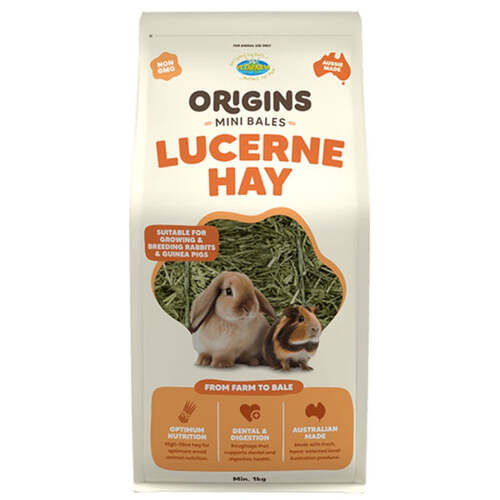 Vetafarm Origins Mini Bales Lucerne Hay for Breeding Rabbits & Guinea Pigs 1kg
