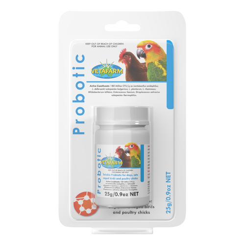 Vetafarm Soluble Probotic for Dogs Cats Caged Birds & Poultry Chicks 25g