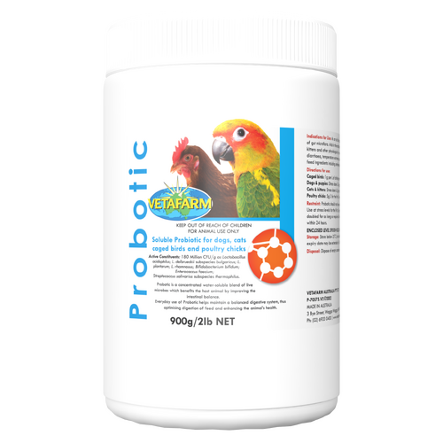 Vetafarm Soluble Probotic for Dogs Cats Caged Birds & Poultry Chicks 900g