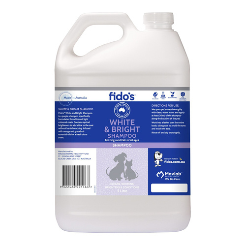 Fidos White & Bright Shampoo Soap Free for Dogs & Cats 5L