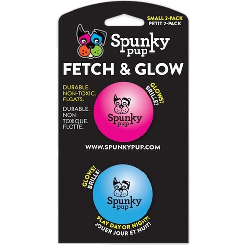 Spunky Pup Fetch & Glow Durable Dog Toy Ball Small 5cm 2 Pack