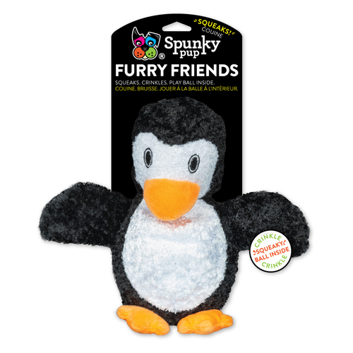 Spunky Pup Penguin with Ball Squeaker Plush Interactive Dog Toy