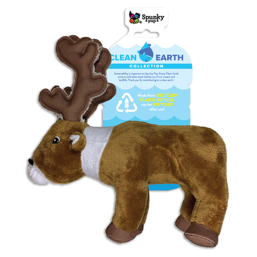 Spunky Pup Clean Earth Plush Caribou Dog Squeaker Toy Small
