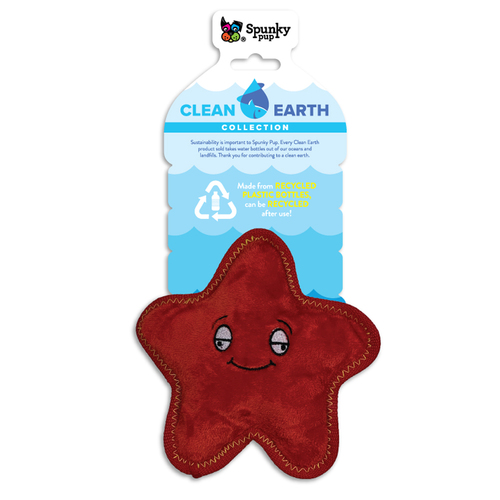 Spunky Pup Clean Earth Plush StarFish Dog Squeaker Toy Small