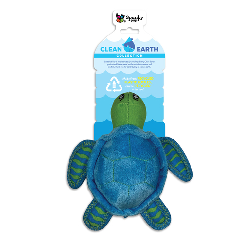 Spunky Pup Clean Earth Plush Turtle Dog Squeaker Toy Small