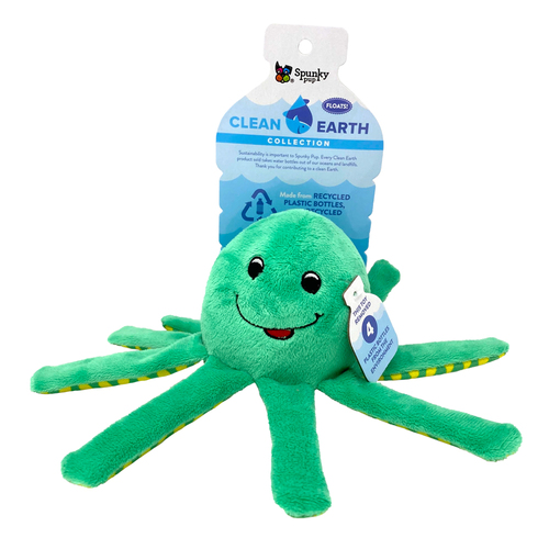 Spunky Pup Clean Earth Plush Octopus Pet Dog Squeaker Toy Small