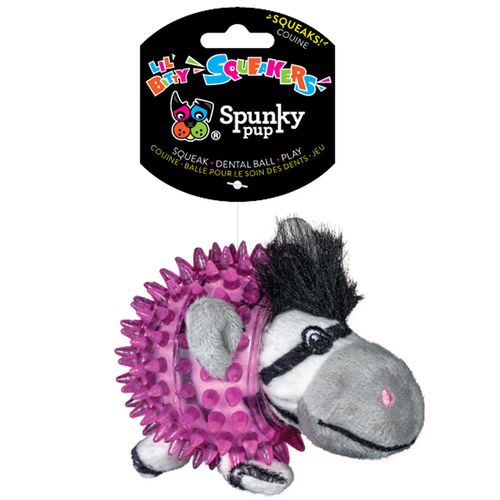 Spunky Pup Lil Bitty Squeaker Zebra Plush Interactive Dog Toy
