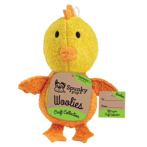 Spunky Pup Mini Woolies Chicken Plush Interactive Dog Squeaker Toy