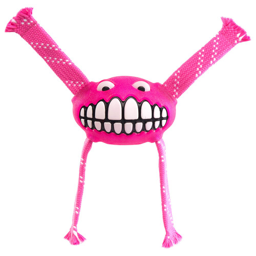 Rogz Flossy Grinz Oral Care Dog Squeaker Toy Pink Large