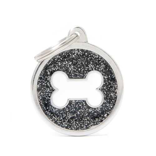 My Family Shine Circle Bone Pet Tag Collar Accessory Black