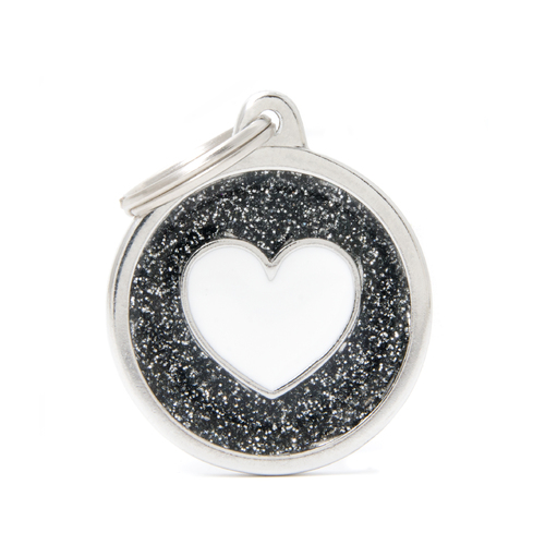 My Family Shine Circle Heart Pet Tag Collar Accessory Black