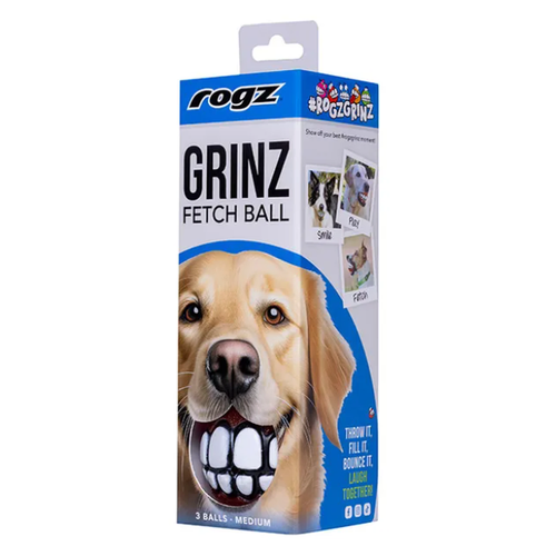 Rogz Grinz Fetch Ball Variety Pack Interactive Play Dog Toy 3 Pack