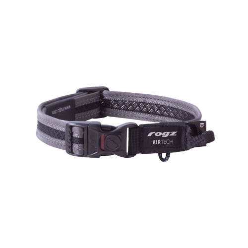 Rogz AirTech Classic Reflective Pet Dog Collar Platinum Grey Mediuum