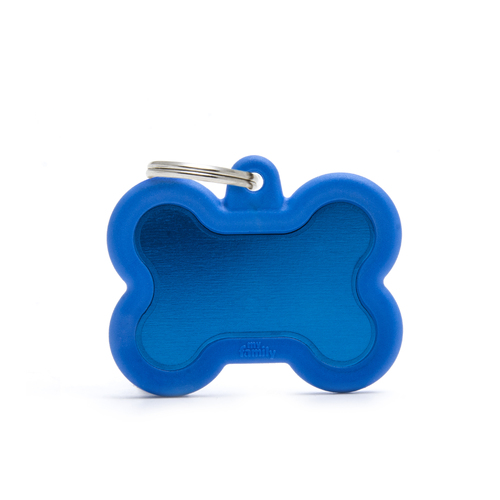 My Family Hush Tag Bone Pet Tag Collar Accessory Blue