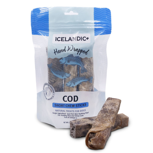 Icelandic+ Hand Wrapped Cod Skin Short Chew Sticks Natural Treats for Dogs 3pk