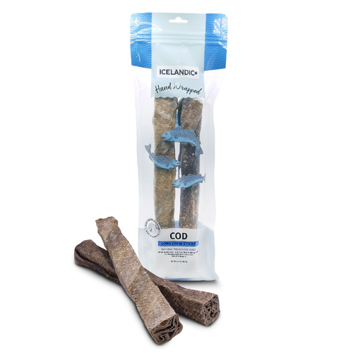 Icelandic+ Hand Wrapped Cod Skin Long Chew Stick 10" for Dogs 2 Pack 5oz