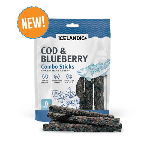 Icelandic+ Cod & Blueberry Combo Sticks Pure Fish Treats for Dogs 6 Pack
