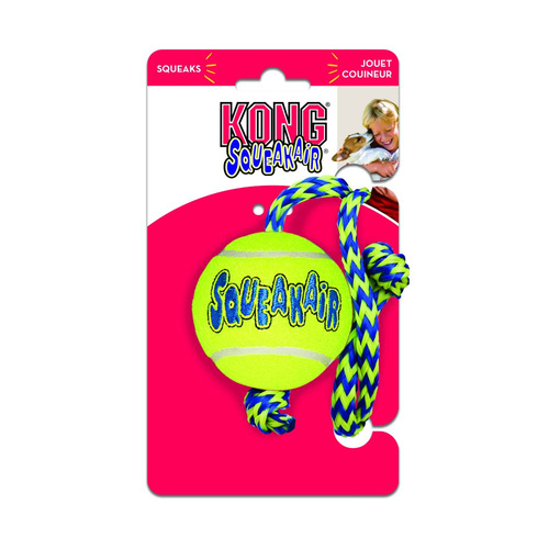KONG Dog SqueakAir® Balls with Rope Toy Yellow Medium