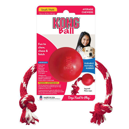 KONG Dog Ball with Rope Toy Small