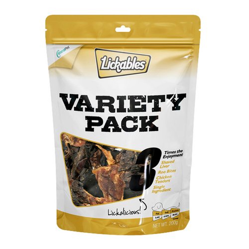 Lickables Variety Pack Dog Chew Treats Liver Chicken & Kangaroo 200g