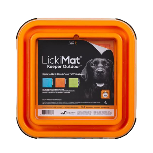 LickiMat Outdoor Keeper Non-Skid Dog Slow Feeder Mat Holder Orange