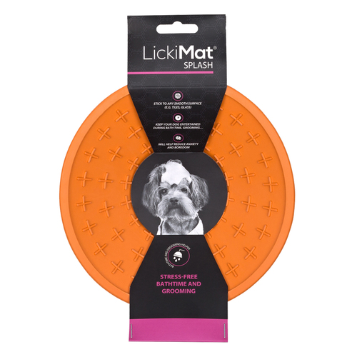 LickiMat Splash Boredom Buster Slow Feeder Dog Bowl Orange