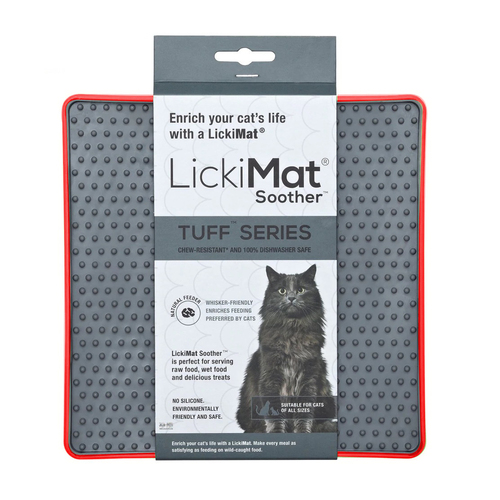 LickiMat Tuff Soother Boredom Buster Cats Slow Feeder Mat Red