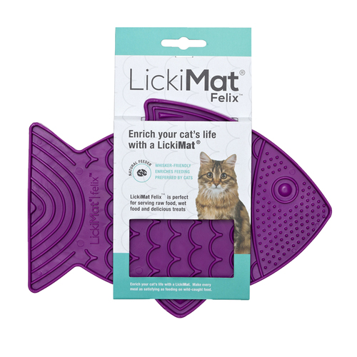 LickiMat Classic Felix Boredom Buster Fish Shaped Cats Slow Feeder Purple