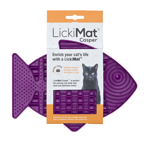 LickiMat Classic Casper Boredom Buster Fish Shaped Cats Slow Feeder Purple