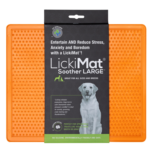 LickiMat Soother Dogs & Cats Slow Feeder Flexible Mat XL Orange