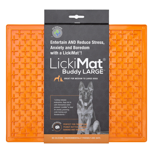 LickiMat Buddy Dogs & Cats Slow Feeder Flexible Mat XL Orange