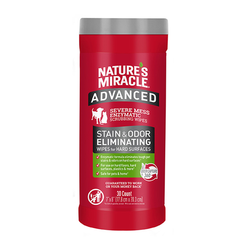Natures Miracle Advanced Stain & Odor Eliminator Wipes for Cats & Dogs 3Ct