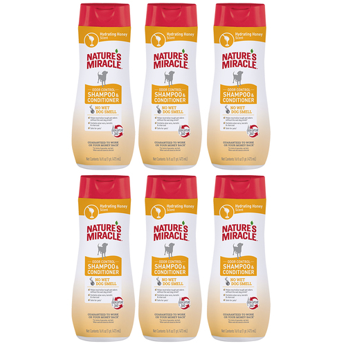 6 x Natures Miracle Dog Odor Control Shampoo & Conditioner Hydrating Honey 473ml