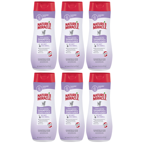 6 x Natures Miracle Dog Odor Control Shampoo & Conditioner Lavender Scent 473ml
