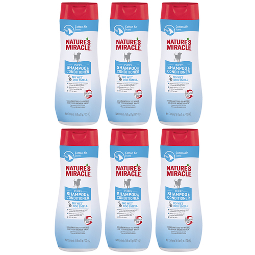 6 x Natures Miracle Puppy Shampoo & Conditioner Cotton Air Scent 473ml